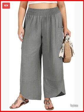 Plus Size Wide Leg Palazzo Pants High Waisted Boho Pants with Pockets